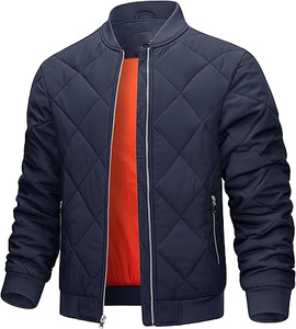 Veste matelassée bleue confortable de qualité supérieure pour hommes, légère, style bulle, avec poches à capuche tendance, tissu en toile pour l'hiver - Product Image 1