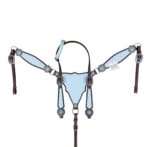 Juego de tachuelas de caballo occidental hecho a mano incrustaciones a cuadros superposición Headstall Breastplate Fancy Conchos estilo gladiador accesorios de caballo - Product Image 1