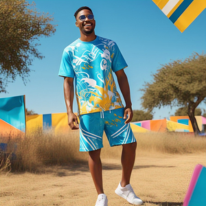 Sublimación personalizada camiseta pantalones cortos conjunto de secado rápido para hombres 100% poliéster impresión pantalones cortos conjuntos verano playa camiseta pantalones cortos de dos piezas - Product Image 1