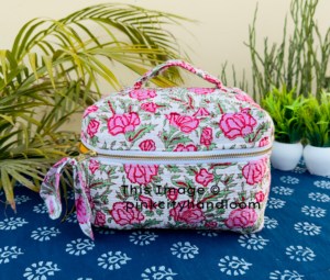Neceser de gran capacidad, bolsa de maquillaje Floral, venta al por mayor, bolsa de almacenamiento de cosméticos Floral acolchada hecha a mano - Product Image 3