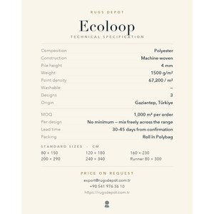 พรมโพลีเอสเตอร์ขายส่ง ECOLOOP EC002 สีเทา ผลิตด้วยเครื่องจักร พรมตุรกี สำหรับห้องนั่งเล่น โครงการโรงแรม - Product Image 4