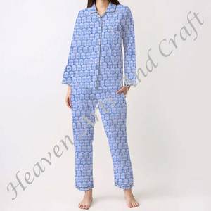 Ensemble de pyjama pour femmes 100% coton, vêtements de maison doux, ensemble de pyjama printemps/été, motif floral/CHARACTERE/Lettre/Motif/Vacances/Arbre, PJ025 - Product Image 4