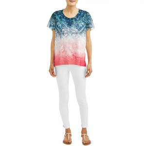 เสื้อยืดผู้หญิงพิมพ์ลายซับลิเมชัน Ringer ผ้าสวมใส่สบายราคาถูกดีไซน์ไม่เหมือนใครสำหรับฤดูร้อน - Product Image 1