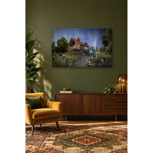 Impression sur toile du moulin à eau et de la cabane en bois éclairés par la nuit de Fida - Product Image 5