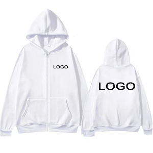Sudaderas con capucha de manga larga de algodón 100% para hombre y mujer con estampado personalizado, sudaderas holgadas informales a la moda con cremallera y patrón sólido - Product Image 2
