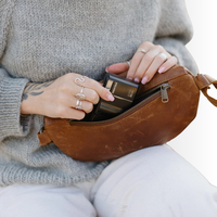 Sac banane bandoulière vintage en cuir véritable à motif géométrique pour femme, personnalisable avec logo et fermeture éclair
