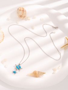 Collar de mujer de ópalo colorido nuevo de plata 925 superventas europeo y americano, cuello de tortuga doble azul elegante y de moda - Product Image 3