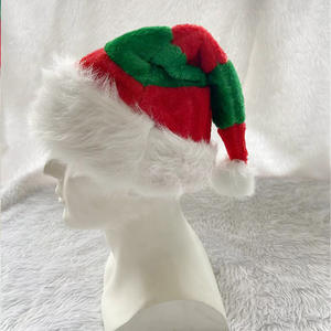 Felpa rayas empalme Santa sombrero rojo verde blanco Navidad sombrero Navidad fiesta decoraciones rendimiento terciopelo invierno verde sombrero - Product Image 2