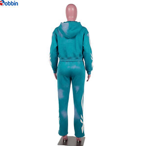 Ensemble de survêtement décontracté en coton pour homme, grande taille, avec fermeture éclair, confortable, effet délavé au soleil, sweat-shirts et pantalons de survêtement amples, design évasé, personnalisé - Product Image 3