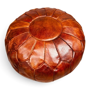 Brown <b>Leather</b> <b>Pouf</b> Round Ottoman Moroccan Style Floor Seat Cushion - Product Image 1