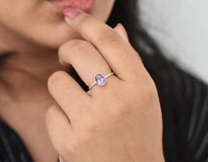 แหวนอเมทิสต์925เงินสเตอร์ลิงขอบรูปไข่6x8มม. ทำด้วยมือเครื่องประดับอัญมณีสีม่วงของขวัญแหวนสำหรับผู้หญิงที่สวยงาม - Product Image 3