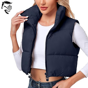 Gilet matelassé court pour femme Veste d'hiver marine sans manches avec col montant fabriqué par Unbridleds Industry - Product Image 1