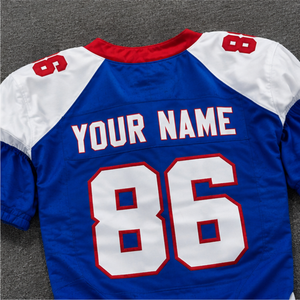 Conjunto de Uniforme de Fútbol Americano Personalizado Azul para Hombre Adulto con Número 86, Cuello en V, Manga Corta, Pantalones de Malla Transpirable y Cinturón - Product Image 4