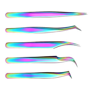 Pinzas de extensión de pestañas de acero inoxidable con etiqueta privada personalizada, pinzas de volumen recubiertas multicolores con punta puntiaguda - Product Image 6