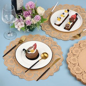 Sets <span class=keywords><strong>de</strong></span> <span class=keywords><strong>table</strong></span> ronds en <span class=keywords><strong>papier</strong></span> <span class=keywords><strong>kraft</strong></span> brun avec dentelle, jetables, rustiques, pour la nourriture, les gâteaux, l'artisanat, les fêtes, les mariages, la décoration <span class=keywords><strong>de</strong></span> <span class=keywords><strong>table</strong></span> - Product Image 4