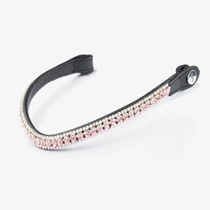 Luxe 3 rangées rose clair et cristaux clairs strass bling chaîne forme de vague noir premium cuir cheval front bande en plein cob - Product Image 2