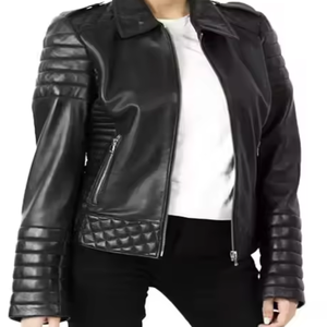 Chaqueta de cuero acolchado genuino de calidad superior de grado superior para mujer, prendas de vestir finas con puños y cremallera para la temporada de invierno, alta demanda - Product Image 4