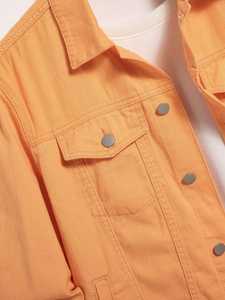 Giacca in Denim classica da uomo in stile arancione lavato con colletto con bavero alla moda Casual capispalla funzionale con bottone con tasche - Product Image 4