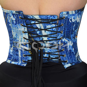 Overbust Steelboned Corset à armatures à fermeture éclair sur le devant en satin imprimé en denim personnalisé fournisseur supérieur du Pakistan - Product Image 4