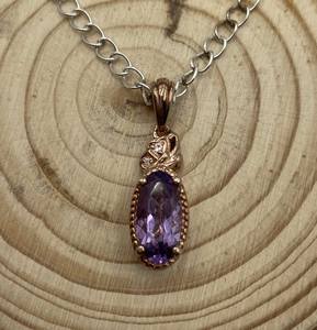 Colgante DE PLATA 925 en chapado en oro rosa, colgante de piedras preciosas de amatista, collar minimalista, regalo, colgante de amatista, joyería curativa - Product Image 5