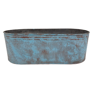 Maceta de suelo ovalado de Metal de alta demanda, maceta de diseño antiguo grande azul rústico para decoraciones de jardín para interiores y exteriores, venta al por mayor - Product Image 1