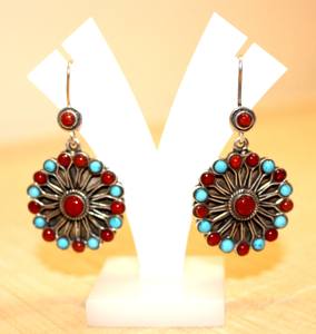 Fabriqué à la main népal 925 argent Sterling ethnique boucles d'oreilles forme ovale guérison cristal pierres Turquoise corail bijoux mode - Product Image 4