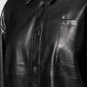 Chaqueta Camisa de Mujer con Botones, de Cuero Sintético, Ligera, Estilo Shacket, Blusa de Manga Larga, Abrigo Moderno e Informal para Otoño y Primavera - Product Image 3