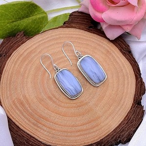 Meilleure qualité bleu dentelle Agate pierres précieuses boucles d'oreilles 925 solide boucles d'oreilles en argent Sterling pour les femmes boucles d'oreilles pendantes bijoux en argent - Product Image 2