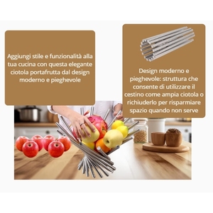 Corbeille à fruits pliable moderne en acier inoxydable, grande corbeille décorative pour table, support de rangement de cuisine - Product Image 4