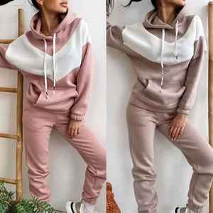 1 ensemble de survêtement élégant contraste de couleur sweat à capuche avec poches et pantalon pour la course à pied tenue de sport costume de sport - Product Image 5