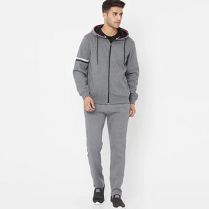 Survêtement de sport d'extérieur noir uni zippé à capuche coupe ajustée pour homme - Product Image 5