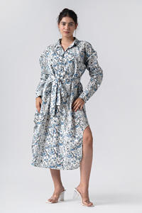 Vestido Floral ecológico de verano para mujer, azul abeto, bloque de mano, estampado plisado, técnica 100% algodón, cómodo, transpirable - Product Image 5