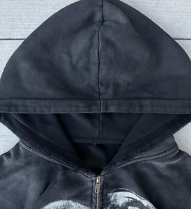 High Quality <b>Plain</b> Cheap Men's Customized Printed Washed Vintage <b>Black</b> Strings Thermal <b>Hoodies</b> 100% Cotton Boxy Crop <b>Hoodies</b> - Product Image 5