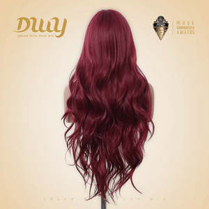 DWY 26-Inch Bold Burgundy Glam <b>Curly</b> <b>Wig</b> Transparent Lace Wine <b>Red</b> Color - Product Image 3