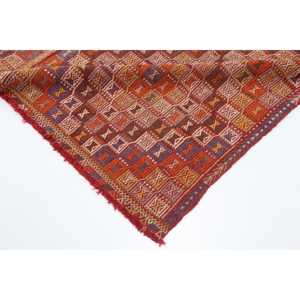 5.4x6.2 ft Rug, Vintage Rug, Turkish <b>Red</b> <b>Wool</b> Striped Rug - Product Image 5