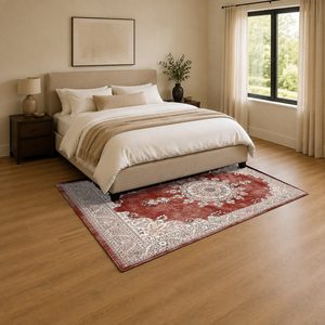 Tapis de salon en chenille antidérapant, imprimé numériquement, style bohème persan, rouge bordeaux, lavable en machine, vente en gros, RUGS DEPOT LXDP-0229 - Product Image 3