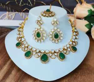 Gargantilla nupcial de Polki de moissanita y Diamante americano de piedra doble de calidad superior con Maang Tikka para mujeres Ideal para bodas - Product Image 2