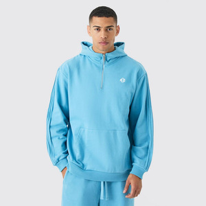 Sudadera con capucha de invierno de algodón 100% de gran tamaño personalizada Unisex Quarter Zip Fleece Drop Shoulder plisado detalle en relieve Logo diseño de los hombres - Product Image 1