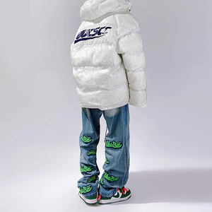 กางเกงยีนส์ทรงหลวมขาตรงผ้าเดนิมปักลายแนวสตรีทแวร์ผ้ากำมะหยี่ซักได้ - Product Image 4