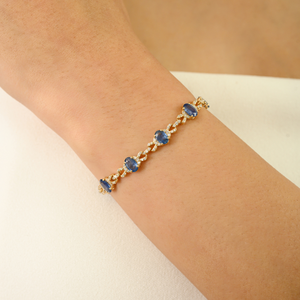 Bracelet empilable unisexe en or jaune pur 14 carats avec saphir bleu et diamant 100 % naturels, nouvelle collection de pierres précieuses personnalisées - Product Image 4