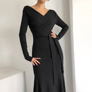 Abito Maglione Lungo da Donna in Maglia Spessa e Calda, Autunnale, in Lana Patchwork Intrecciata con Spandex e Viscosa, Vita Naturale, Stile Semplice ed Elegante - Product Image 4