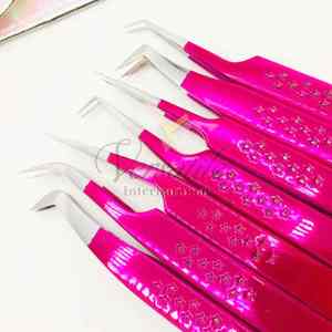Pince à épiler professionnelle pour extension de cils en acier inoxydable rose vif avec logo personnalisé nouvelle pince à épiler à pointe pointue - Product Image 5