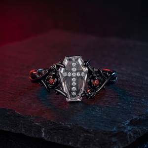 Jeulia Gothic Black Rose <b>Cross</b> Coffin Fashion <b>Ring</b> - Product Image 1