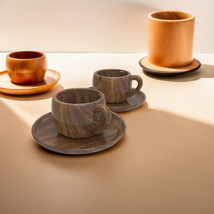 Exquisite Sheesham Wood <b>Cup</b> <b>and</b> <b>Saucer</b> <b>Set</b> 2 Piece Artisanal <b>Tea</b> <b>Set</b> for Elegant Serving - Product Image 1