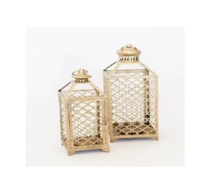 Juego de 2 farolillos cuadrados de metal y vidrio, candelabros ecológicos para el hogar, Patio exterior, sala de estar interior decorativa - Product Image 1