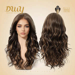 DWY 136 Free Part Glueless Synthetic Lace Front <b>Wig</b> Long-Length Curly for Ombre Brown with Transparent Lace Highlights New July - Product Image 2