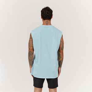 Camiseta sin mangas para hombre al por mayor 230gsm gráfico cuello redondo color sólido estilo casual gran oferta diseño simple camiseta sin mangas lavada - Product Image 4