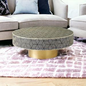 Mesa de centro con incrustaciones de hueso con patrón blanco y negro de lujo moderno directo del fabricante para uso en sala de estar y comedor - Product Image 1