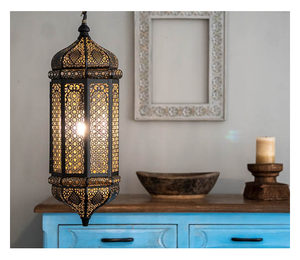 Linterna colgante de hierro decorativa de diseño único para decoración del hogar hecha a mano personalizada marroquí con soporte de luz en T de diseño moderno - Product Image 6