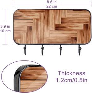 Porte-clés pour mur décoratif Unique peinture en bois crochets auto-adhésifs 4 crochets pour clés porte amélioration de l'habitat crochets utilitaires - Product Image 2